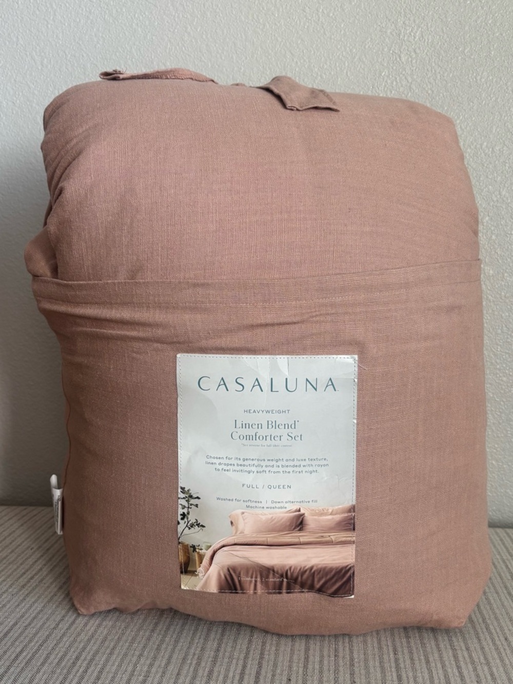 NWT Full/Queen Heavyweight Linen Blend Comforter and Sham Set Light Adobe Clay